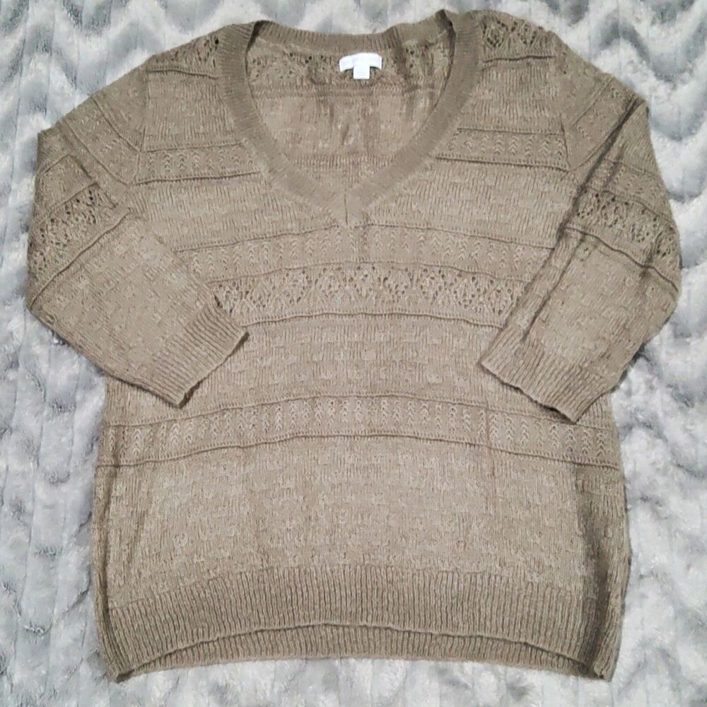 New York And Company Womens XL Brown V Neck 3/4 Sleeve Mohair Blend Sweater